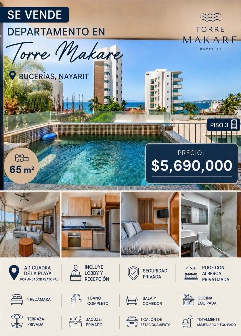 Departamento en Torre Makare, Bucerías Nayarit 