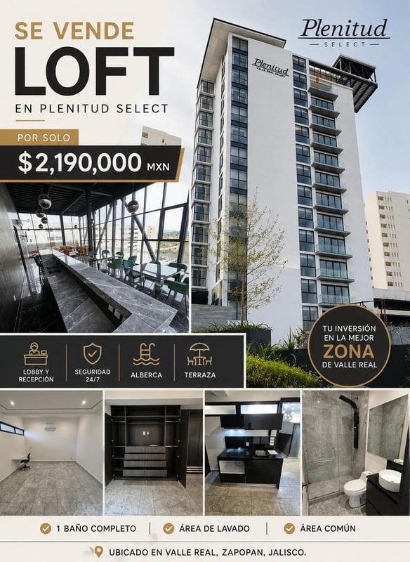 Loft en venta,  Torre Plenitud Select, Valle Real